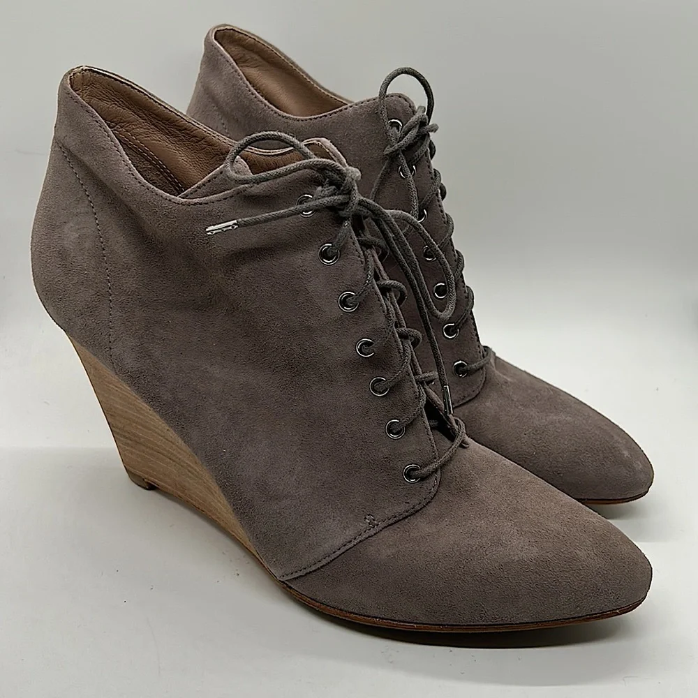 Belle Sigerson Morrison Light Gray Suede Wedge Ankle Booties Boots *Sz 8.5*🌸🌸 - Picture 1 of 8